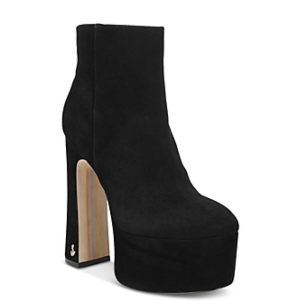 Sam Edelman Eli Platform Ankle Boots Women's Size 10 Black Suede Block Heel